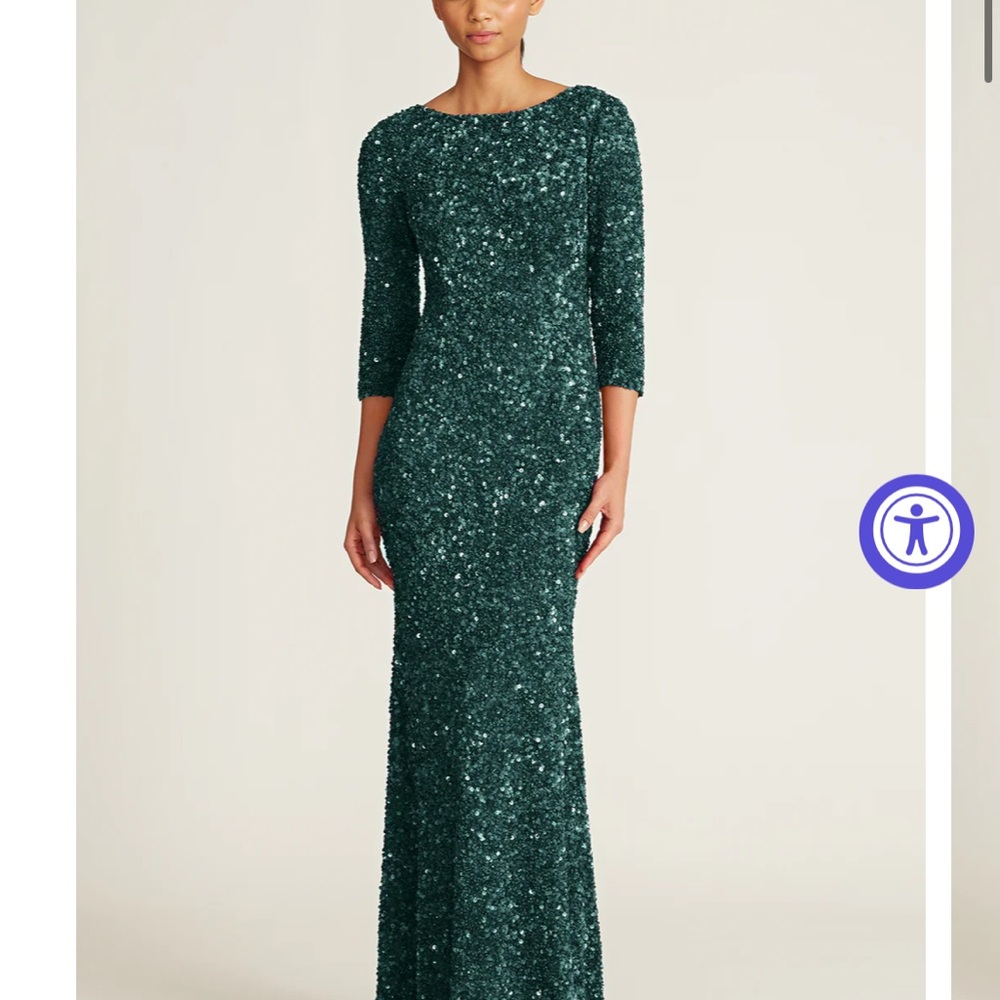 brand new Theia 3/4 Sleeve Sequin Gown — Elegant Green Sequin Evening Gown